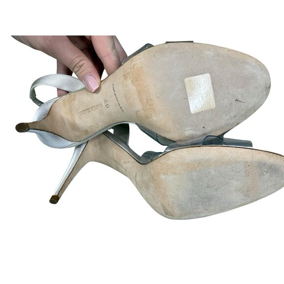 Manolo Blahnik PVC Ruffle Silver Slingback Heels Clear Sandals Size 40 EU 10 - Picture 11 of 11